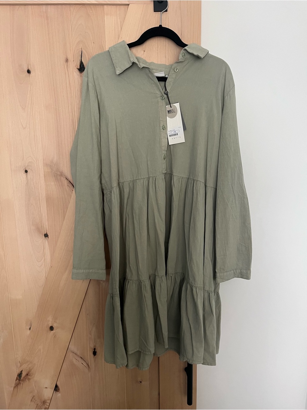 Olive Tiered Button-Front Shirt Dress - Women
